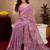 purple lilen print work 1 minute ready to wear saree with unstitched blouse piece