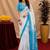 white sky lilen print work 1 minute ready to wear saree with unstitched blouse piece