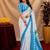 white sky lilen print work 1 minute ready to wear saree with unstitched blouse piece