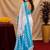 white sky lilen print work 1 minute ready to wear saree with unstitched blouse piece