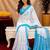 white sky lilen print work 1 minute ready to wear saree with unstitched blouse piece