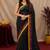  balck chanderi cotton blend printed work 1 minute ready to wear saree with unstitched blouse piece