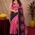  pink chanderi cotton blend printed work 1 minute ready to wear saree with unstitched blouse piece