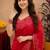  red chanderi cotton blend printed work 1 minute ready to wear saree with unstitched blouse piece