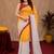  yellow chanderi cotton blend printed work 1 minute ready to wear saree with unstitched blouse piece