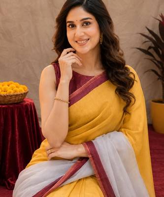  yellow chanderi cotton blend printed work 1 minute ready to wear saree with unstitched blouse piece 5