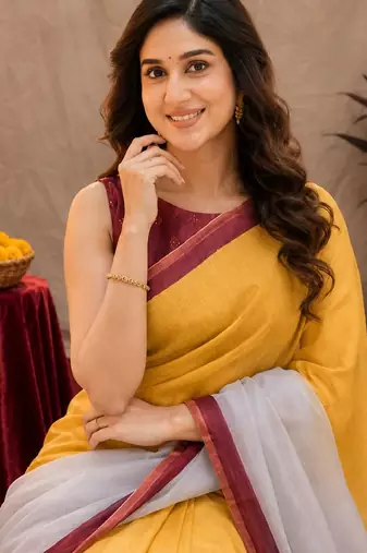 yellow chanderi cotton blend printed work 1 minute ready to wear saree with unstitched blouse piece