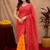  red chanderi cotton blend printed work 1 minute ready to wear saree with unstitched blouse piece