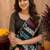  black chanderi cotton blend printed work 1 minute ready to wear saree with unstitched blouse piece
