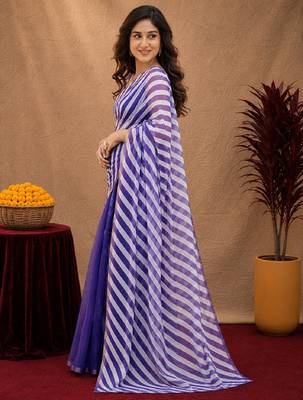  purple chanderi cotton blend printed work 1 minute ready to wear saree with unstitched blouse piece 3
