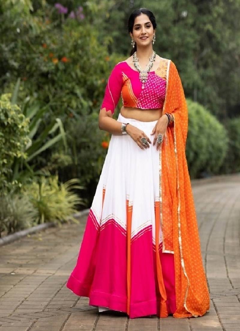 ORANGE RAYON COTTON EMBROIDERY NAVRATRI TOP CHANIYA CHOLI - FULL STICHED FREE SIZE UP TO 42