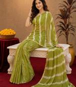  mehendi chanderi cotton blend printed work 1 minute ready to wear saree with unstitched blouse piece