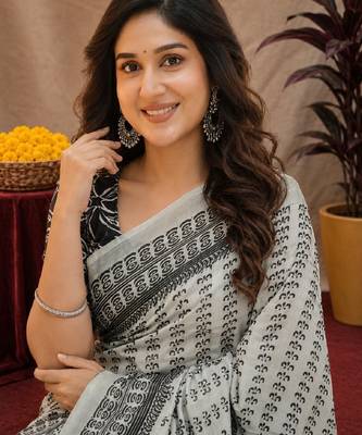  white chanderi cotton blend printed work 1 minute ready to wear saree with unstitched blouse piece 5