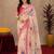  off white pink chanderi cotton blend printed work 1 minute ready to wear saree with unstitched blouse piece