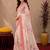  off white pink chanderi cotton blend printed work 1 minute ready to wear saree with unstitched blouse piece
