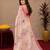  off white pink chanderi cotton blend printed work 1 minute ready to wear saree with unstitched blouse piece