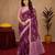  wine chanderi cotton blend printed work 1 minute ready to wear saree with unstitched blouse piece