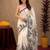  white chanderi cotton blend printed work 1 minute ready to wear saree with unstitched blouse piece
