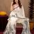  white chanderi cotton blend printed work 1 minute ready to wear saree with unstitched blouse piece