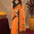  orange black chanderi cotton blend printed  1 minute ready to wear saree with unstitched blouse piece