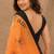  orange black chanderi cotton blend printed  1 minute ready to wear saree with unstitched blouse piece