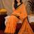  orange black chanderi cotton blend printed  1 minute ready to wear saree with unstitched blouse piece
