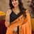  orange black chanderi cotton blend printed  1 minute ready to wear saree with unstitched blouse piece