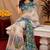  beage blue chanderi cotton blend printed  1 minute ready to wear saree with unstitched blouse piece