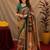  cram green chanderi cotton blend printed  1 minute ready to wear saree with unstitched blouse piece