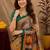  cram green chanderi cotton blend printed  1 minute ready to wear saree with unstitched blouse piece