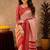 white red chanderi cotton blend printed  1 minute ready to wear saree with unstitched blouse piece