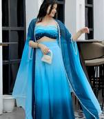 Blue georgette stone work palazzo set