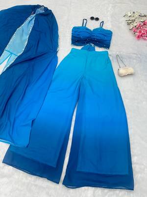 Blue georgette stone work palazzo set 2