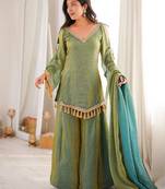 Olive silk blend mirror work palazzo set
