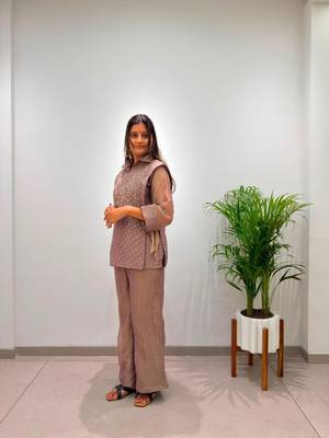 Mauve silk blend embroidered co-ord set 1