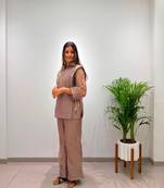 Mauve silk blend embroidered co-ord set
