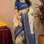  crean blue chanderi cotton blend printed 1 minute ready to wear saree with unstitched blouse piece