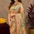  beige chanderi cotton blend printed  1 minute ready to wear saree with unstitched blouse piece