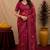  wine chanderi cotton blend printed work 1 minute ready to wear saree with unstitched blouse piece