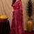  wine chanderi cotton blend printed work 1 minute ready to wear saree with unstitched blouse piece