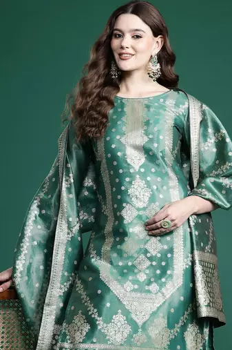Ethnic Motifs Pure Silk Kurta with Trousers & With Dupatta