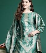 Ethnic Motifs Pure Silk Kurta with Trousers & With Dupatta