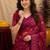  wine chanderi cotton blend printed work 1 minute ready to wear saree with unstitched blouse piece