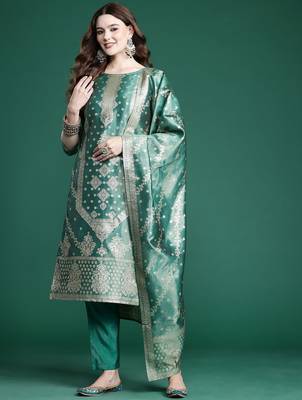 Ethnic Motifs Pure Silk Kurta with Trousers & With Dupatta 5