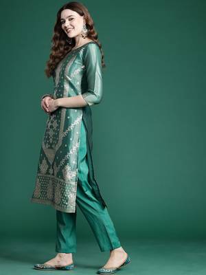 Ethnic Motifs Pure Silk Kurta with Trousers & With Dupatta 6