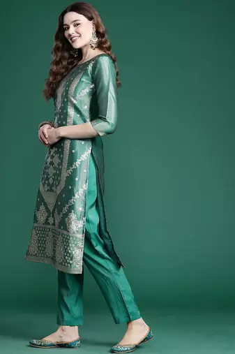 Ethnic Motifs Pure Silk Kurta with Trousers & With Dupatta