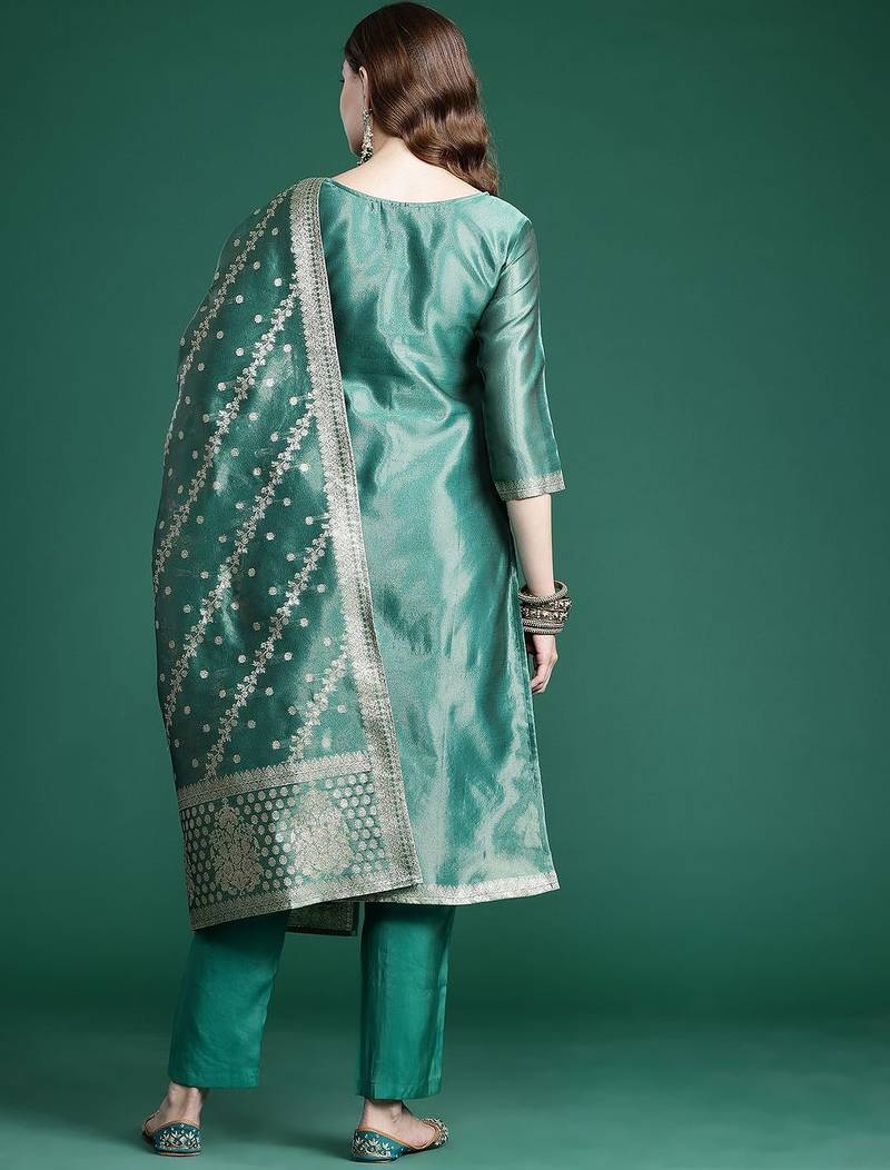Ethnic Motifs Pure Silk Kurta with Trousers & With Dupatta