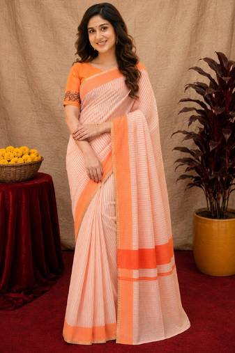  white chanderi cotton blend printed  1 minute ready to wear saree with unstitched blouse piece