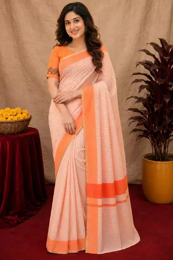  white chanderi cotton blend printed  1 minute ready to wear saree with unstitched blouse piece