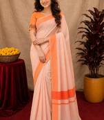  white chanderi cotton blend printed  1 minute ready to wear saree with unstitched blouse piece